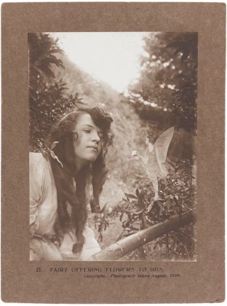 Elsie Wright (photographer), England 1901–88; Frances Griffiths (photographer), England 1907–86 / Fairy Offering Flowers to Iris 1920 / 155 mm x 114 mm (comp) / Gelatin silver chloride photograph / Collection: National Science and Media Museum, Bradford, UK / © The Board of Trustees of the Science Museum, London