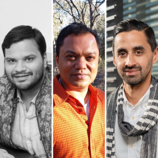 Left to centre: Anubhav Nath and Chaitanya Sambrani / Images courtesy the speakers
Right: Tarun Nagesh, Curatorial Manager of Asian and Pacific Art at QAGOMA / Aug, 2020/ Photograph: J. Ruckli, QAGOMA