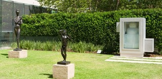 QAG Sculpture Courtyard featuring (L to R) Bather no. 1 1956 by Emilio Greco; L’Age d’airain (The Bronze age) 1876-77, cast 1955 by Auguste Rodin; and Snowman 1987/2017-19 by Peter Fischli and David Weiss