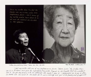 William Yang, Australia b.1943 / “William Yang performing Sadness.” Sydney. 1992. Photo: Peter Elfes (from ‘About my mother’ portfolio 2003) / Gelatin silver photograph, ed. 2/10 / 51.3 x 61.1cm / Purchased 2004. QAG Foundation Grant / Collection: Queensland Art Gallery | Gallery of Modern Art / © William Yang