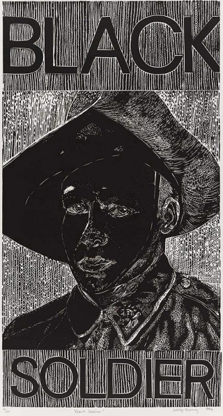 Lesley Anne Murray, Australia b.1968 / From ‘My grandfather’ series 1994 / Black soldier / Linocut on BFK Rives paper, ed.10/20 / Purchased 2003. QAG Foundation / Collection: Queensland Art Gallery | Gallery of Modern Art / © Lesley Anne Murray/Copyright Agency