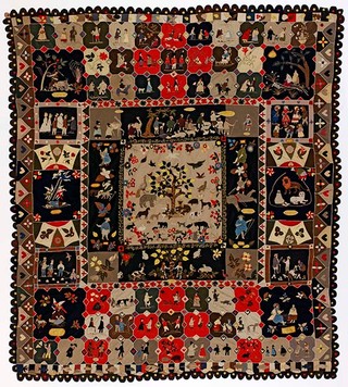 Coverlet or hanging Patchwork with garden of Eden Ann West England Dated 1820 244x221cmV&A:T.23-2007