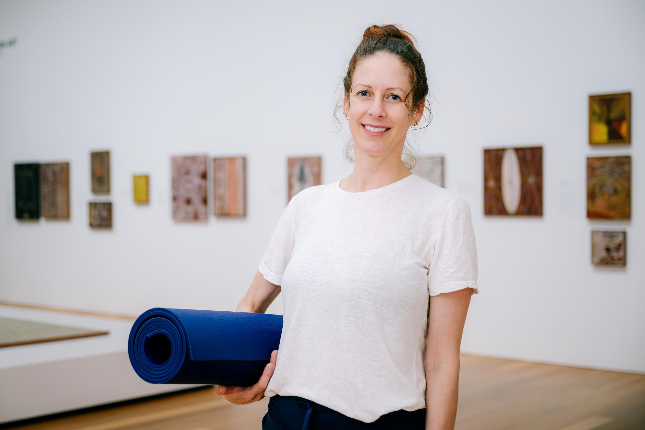 Art + Yoga Facilitator, Dr Kathie Overeem / February 2025 / Queensland Art Gallery, Brisbane, Brisbane / Photography: Joe Ruckli, QAGOMA /