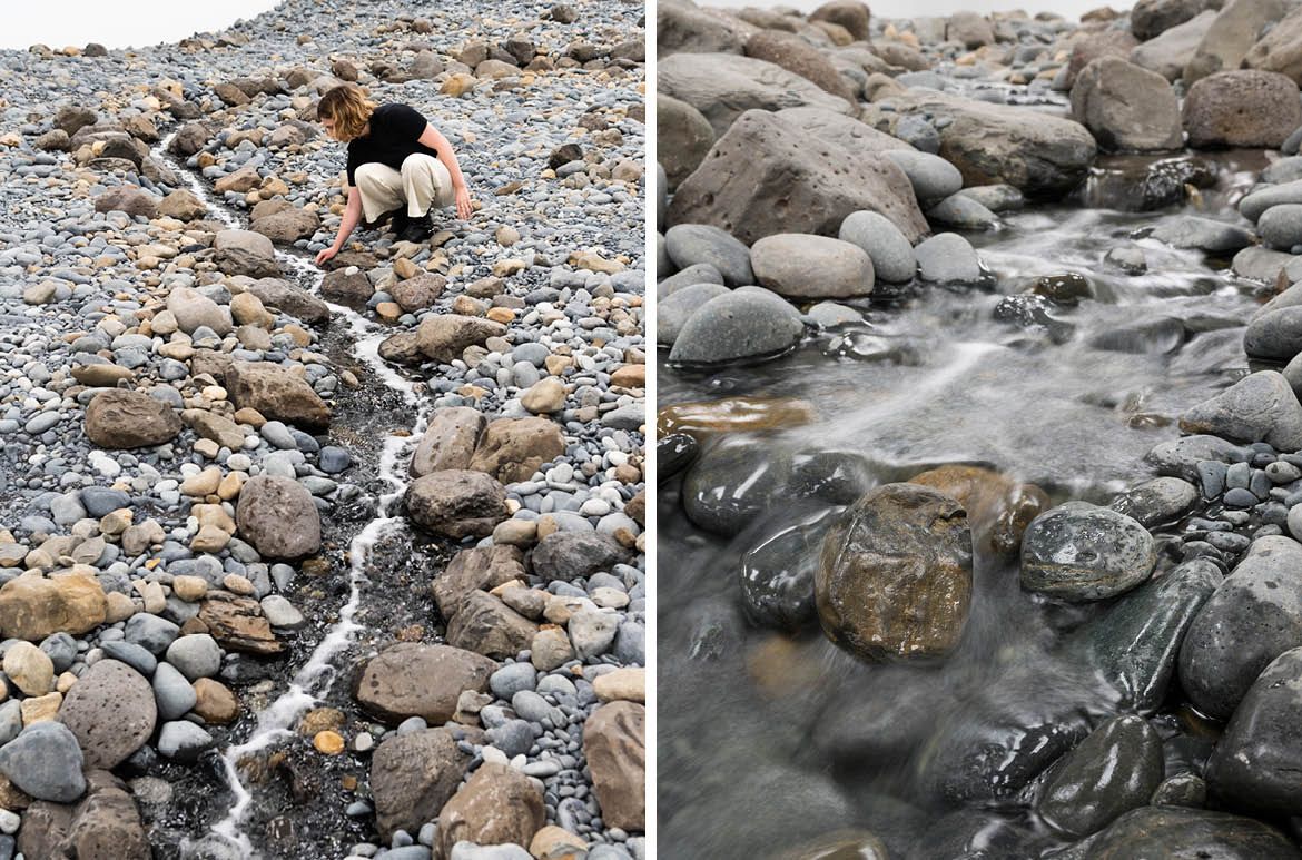 Olafur Eliasson, Denmark b.1967 / Riverbed 2014 / Water, rock (volcanic stones [blue basalt, basalt, lava], other stones, gravel, sand), wood, steel, plastic sheeting, hose, pumps / Purchased 2021. The Josephine Ulrick and Win Schubert Charitable Trust. Collection: The Josephine Ulrick and Win Schubert Charitable Trust, QAGOMA / Collection: Queensland Art Gallery | Gallery of Modern Art / © 2014 Olafur Eliasson