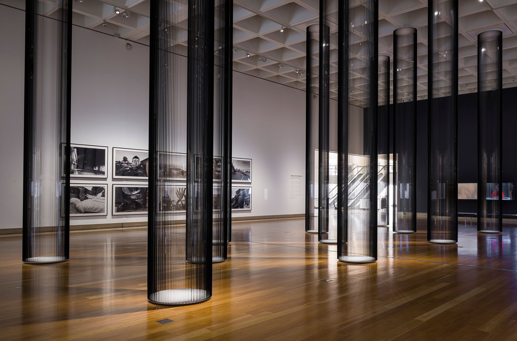 Zilvinas Kempinas, Lithuania b.1969 / Columns 2006 / Magnetic tape, painted wood panels and nails / Purchased 2012 with funds from Tim Fairfax AM through the QAG Foundation / Collection: Queensland Art Gallery | Gallery of Modern Art / © Zilvinas Kempinas / Photograph: C Callistemon © QAGOMA
