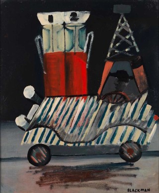 Charles Blackman, Australia 1928-2018 / Barnes Auto, Brisbane 1952 / Oil and enamel on cardboard / 72 x 60cm / Purchased 2008 with funds derived from the gifts of Maria Therese Treweeke, Lady Trout, SH Ervin, Sali Herman, Sir James (Robert) McGregor, Robert Wilson, Captain Neil McEacharn, Naomi and Simon Bracegirdle and Oscar Edwards / Collection: Queensland Art Gallery | Gallery of Modern Art / © Charles Raymond Blackman/Copyright Agency