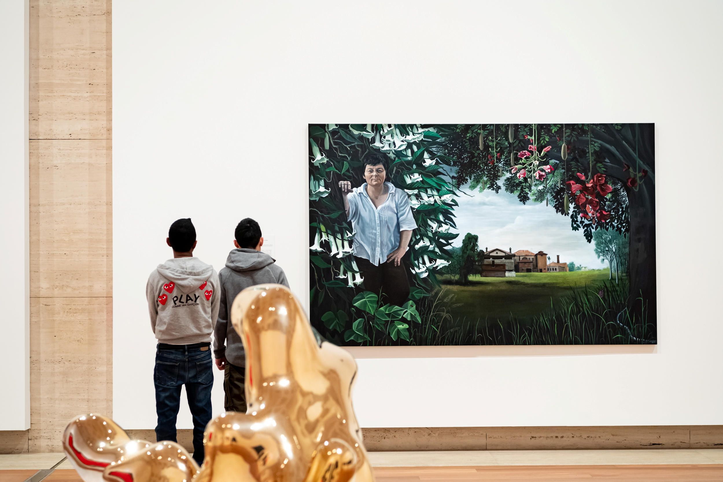 Left: Anne Wallace / Australia b.1970 / Portrait of Sue Treweek with a view of Wolston Park 2013 / Gift in memory of Nell Bliss through the QAGOMA Foundation 2018. Donated through the Australian Government's Cultural Gifts Program / Collection: QAGOMA / © Anne Wallace /



Right: Lindy Lee b.1954 / Unnameable (detail) 2017 / Purchased 2020 with funds from the Queensland Art Gallery | Gallery of Modern Art Foundation and Cathryn Mittelheuser AM / Collection: QAGOMA / © Lindy Lee