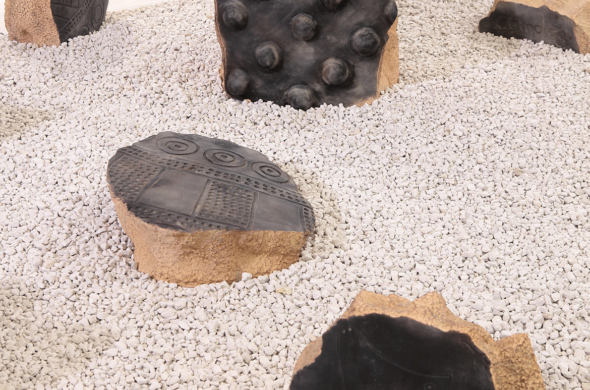 Masiswagger Zingrur, Paiwan people, Taiwan b.1972 / Dialogue – token 2021 (detail) / Kilned clinker soil, gravel / 18 parts / © Masiswagger Zingrur / Courtesy: The artist and Taiwan Indigenous Peoples Cultural Development Centre