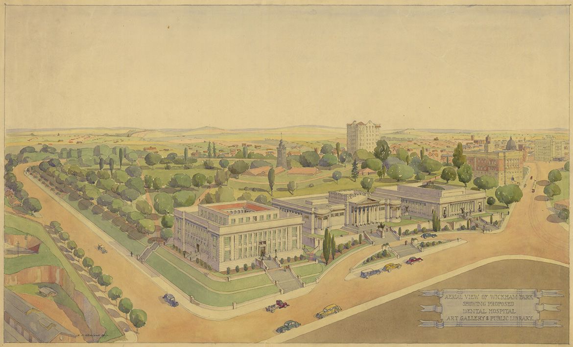 Proposal for Wickham Park Dental Hospital, Art Gallery and Public Library, Turbot Street, Brisbane, 1938 / Courtesy: State Archives of Queensland