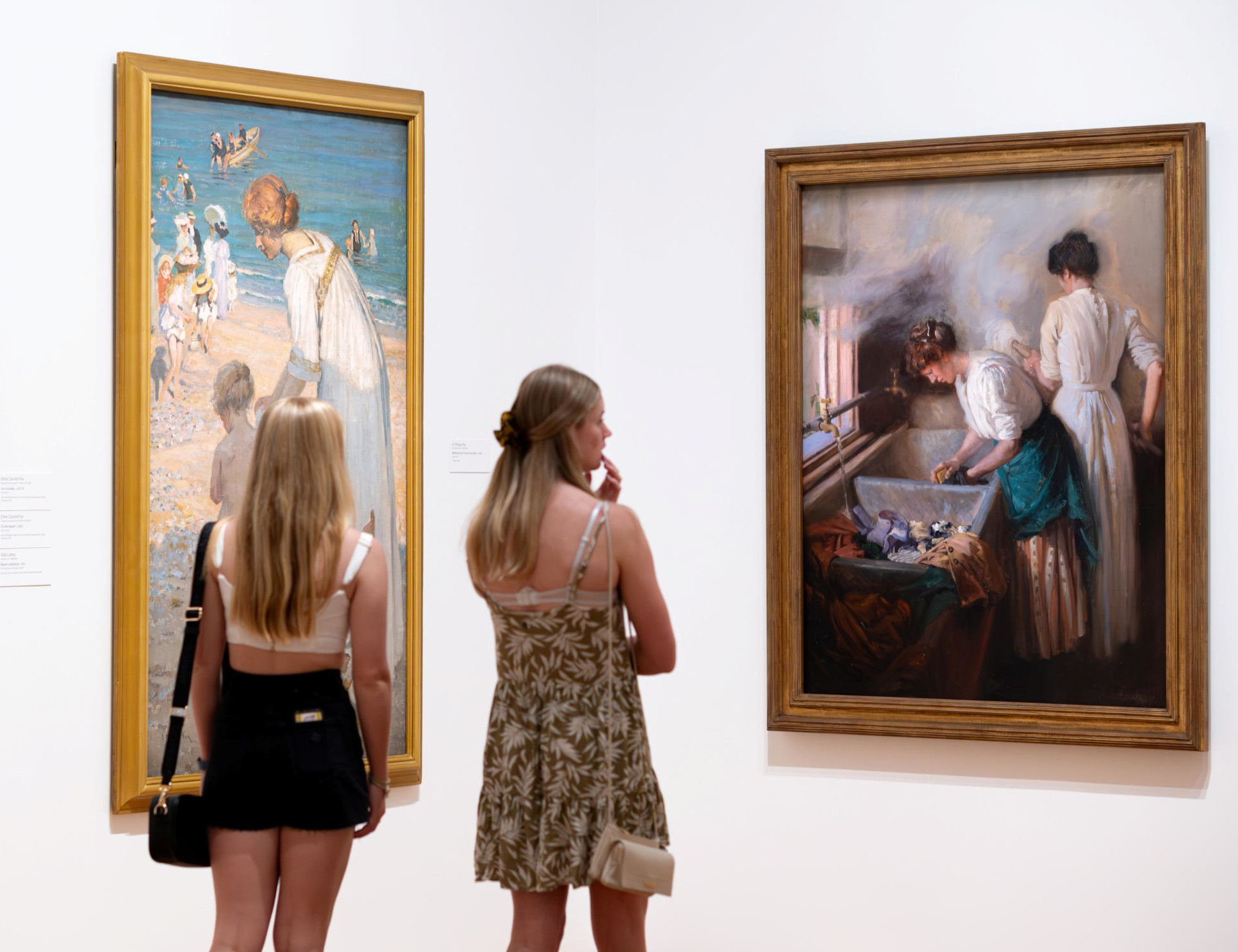 Left: E. Phillips Fox, Australia/France 1865–1915 / Bathing hour (L'heure du bain) c.1909 / Purchased 1946 / Collection: QAGOMA

Right: Vida Lahey, Australia 1882–1968 / Monday morning 1912 / Gift of Madame Emily Coungeau through the Queensland Art Society 1912 / Collection: QAGOMA / © QAGOMA