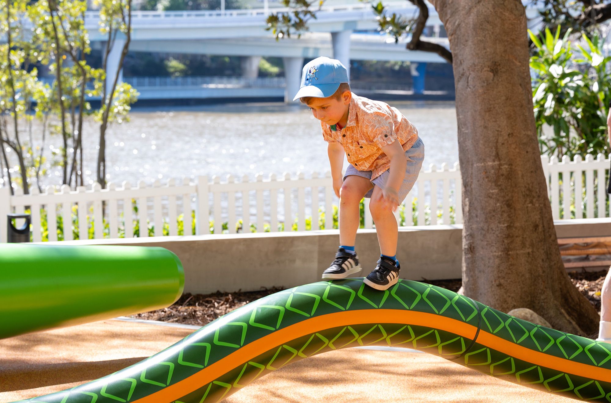 Tony Albert, Girramay/Yidinyji/Kuku Yalanji peoples, Australia b.1981 / Nell, Australia b.1975 / The Big Hose (detail) 2022–25 / Aluminium, reclaimed hardwood, paint, rubber / Commissioned 2022. This project has been realised with generous support from Andrew and Dr Susan King, the Neilson Foundation, Margaret Mittelheuser AM and Cathryn Mittelheuser AM, Gina Fairfax AC, Dr Shirley Hsieh, and the 2022 QAGOMA Foundation Appeal / Collection: Queensland Art Gallery | Gallery of Modern Art / © Tony Albert and Nell / Photograph: N Umek © QAGOMA