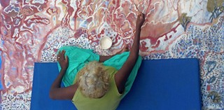 Mavis Ngallametta painting Ikalath #9 2013, from the Janet Holmes Court Collection, in Cairns, 2013 / Artwork © Estate of Mavis Ngallametta / Photograph © Gina Allain.