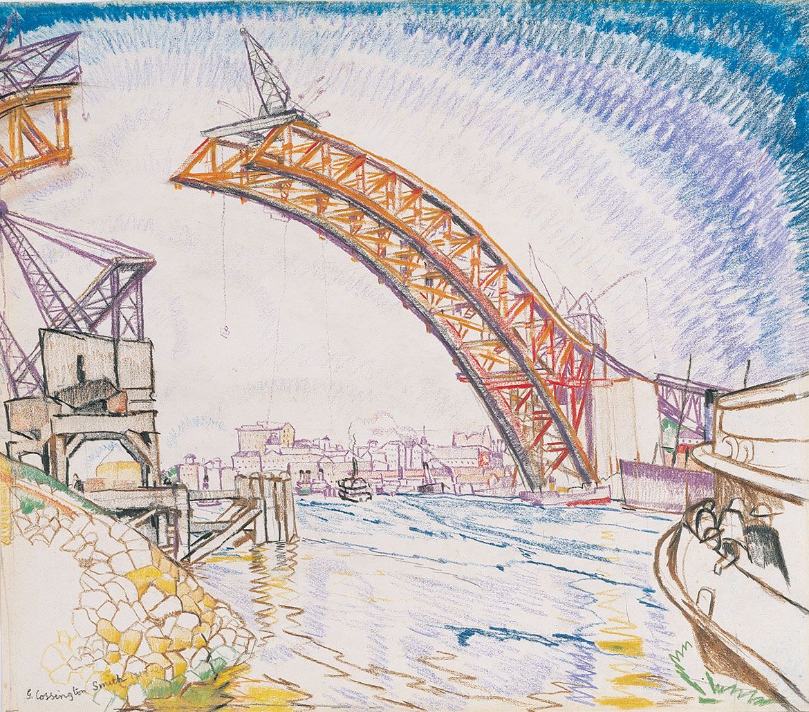 Grace Cossington Smith, Australia 1892-1984 / Before the arches met c.1930 / Crayon and coloured pencils over pencil on cream wove paper / 37.8 x 43.4cm / Purchased 1976. Godfrey Rivers Trust / Collection: Queensland Art Gallery | Gallery of Modern Art / © QAGOMA