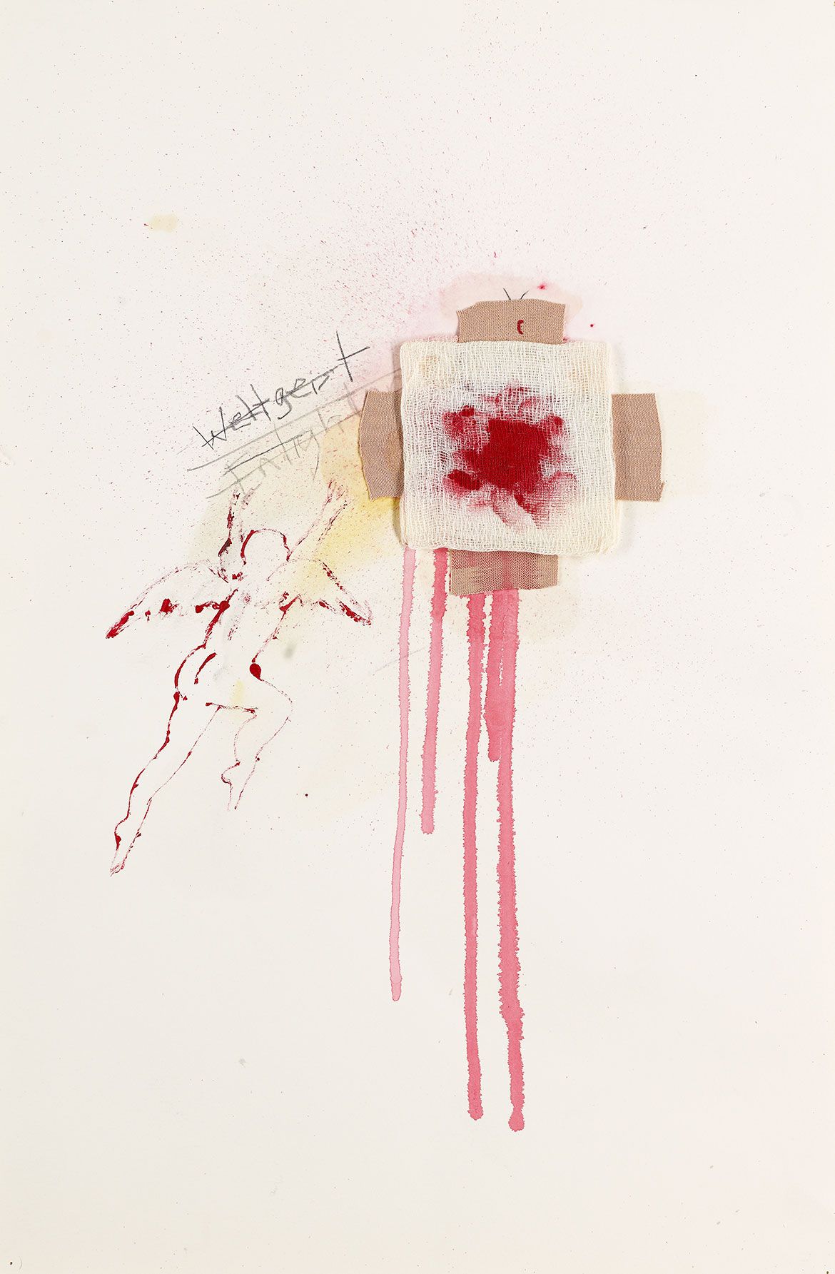 Gordon Bennett, Australia 1955-2014 / Weltgeist 1995 / Synthetic polymer paint, gauze, watercolour, plaster, chalk, glue on paper / 60.3 x 40.8cm; 84 x 63.5 x 4.3cm (framed) / Purchased through The Art Foundation of Victoria with the assistance of the Moët & Chandon Art Acquisition Fund, Governor, 1997 / Collection: National Gallery of Victoria, Melbourne / © Gordon Bennett Estate