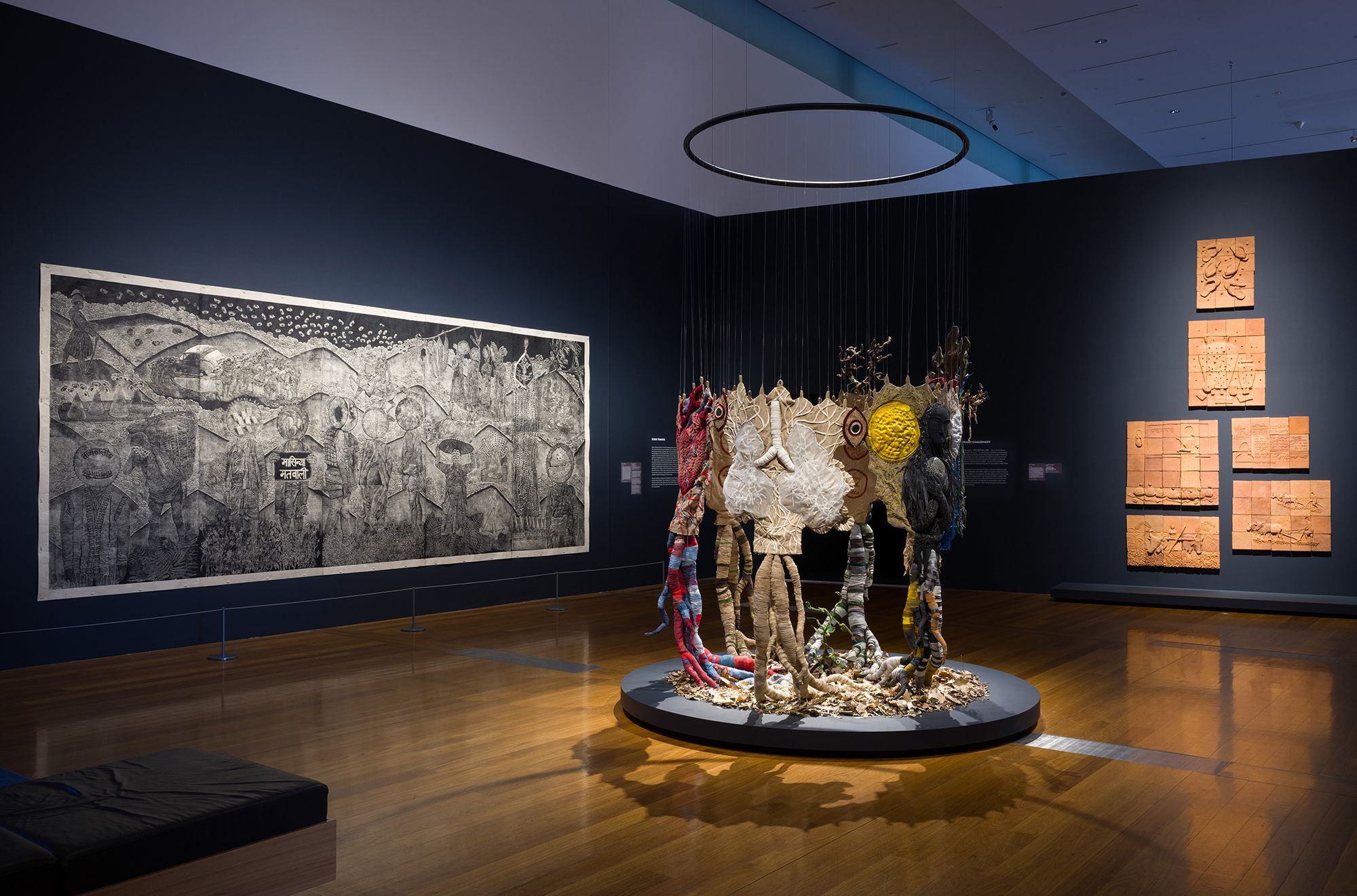 TAMBA’s installation for the ‘The 11th Asia Pacific Triennial of Contemporary Art’ features the work of Lavkant Chaudhary, Alyen Leeachum Foning, Mekh Limbu, Keepa Maskey, Jagdish Moktan, Subas Tamang and Indu Tharu / © The artists / Photograph: C Callistemon © QAGOMA