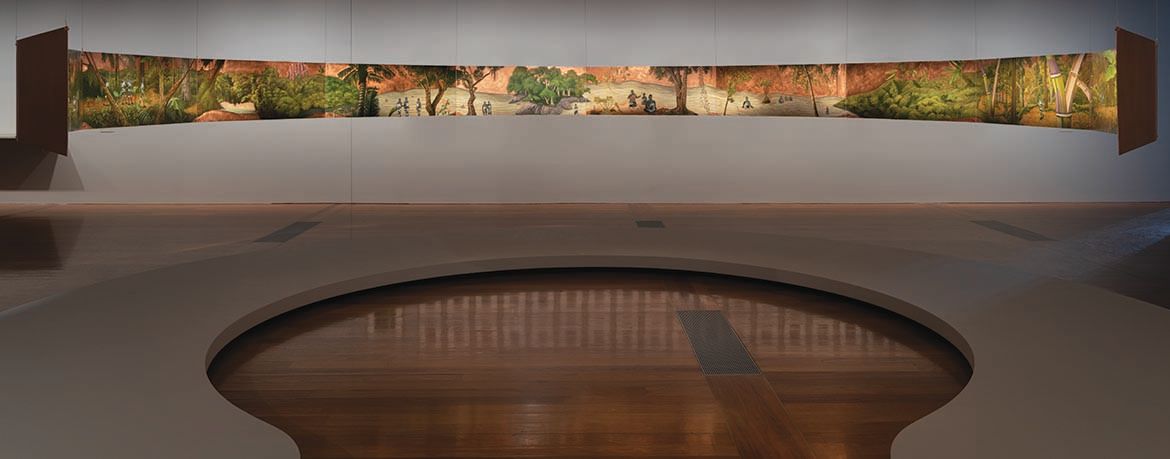 Lee Paje, The Philippines b.1980 / Somewhere, someday when we are the sea 2021 / Oil on copper / 12 panels: 45.7 x 121.9 (each) / Commissioned for ‘The 10th Asia Pacific Triennial of Contemporary Art’ (APT10). Purchased 2021 with funds from Tim Fairfax AC through the Queensland Art Gallery | Gallery of Modern Art Foundation / Collection: Queensland Art Gallery | Gallery of Modern Art / © Lee Paje