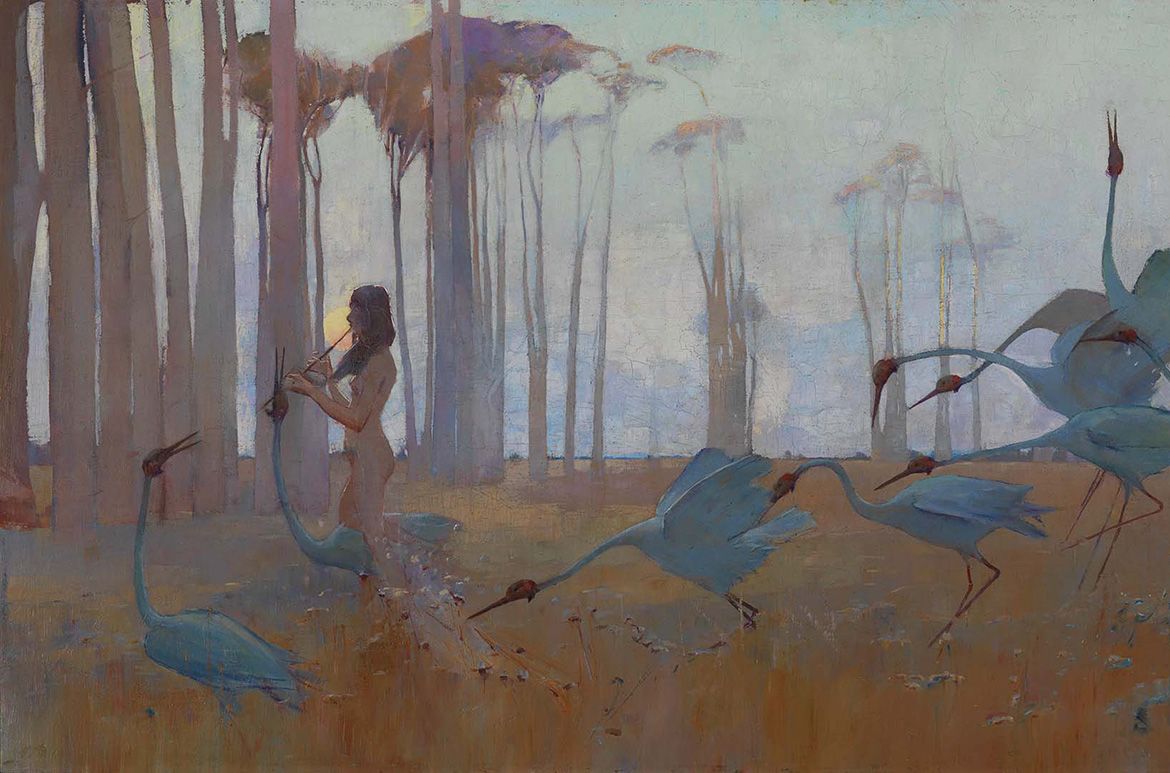 Sydney Long, Australia 1871-1955 / Spirit of the Plains (detail) 1897 / Oil on canvas on wood / 62 x 131.4cm / Gift of William Howard-Smith in memory of his grandfather, Ormond Charles Smith 1940 / Collection: Queensland Art Gallery | Gallery of Modern Art