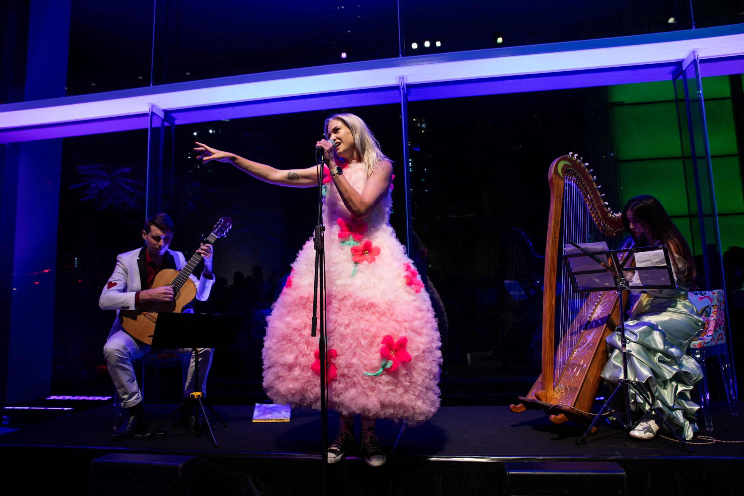 Joel Woods and Patience Hodgson perform at Fairy Tales Up Late, March 2024 / Photograph: C Baxter, courtesy QAGOMA