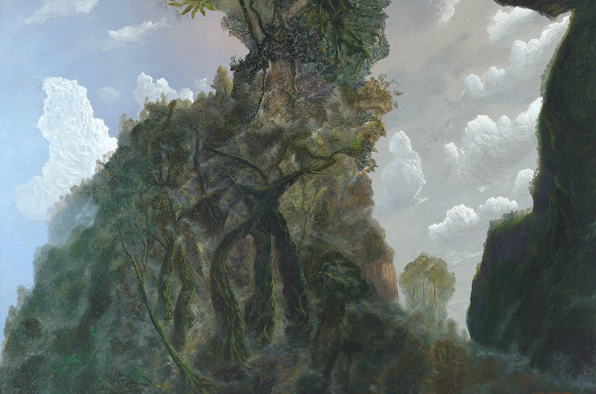 William Robinson, Australia 1936–2025 / Rainforest and mist in afternoon light (detail) 2002 / Oil on linen / 167.5 x 243.5cm / Purchased 2017. QAGOMA Foundation / Collection: Queensland Art Gallery | Gallery of Modern Art/ © William Robinson Estate
