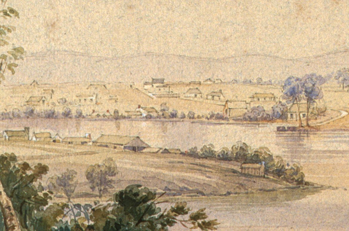 Attrib. to Conrad Martens, England/Australia 1801–78 / (Brisbane) (detail) n.d. / Watercolour over pencil / Collection: Private