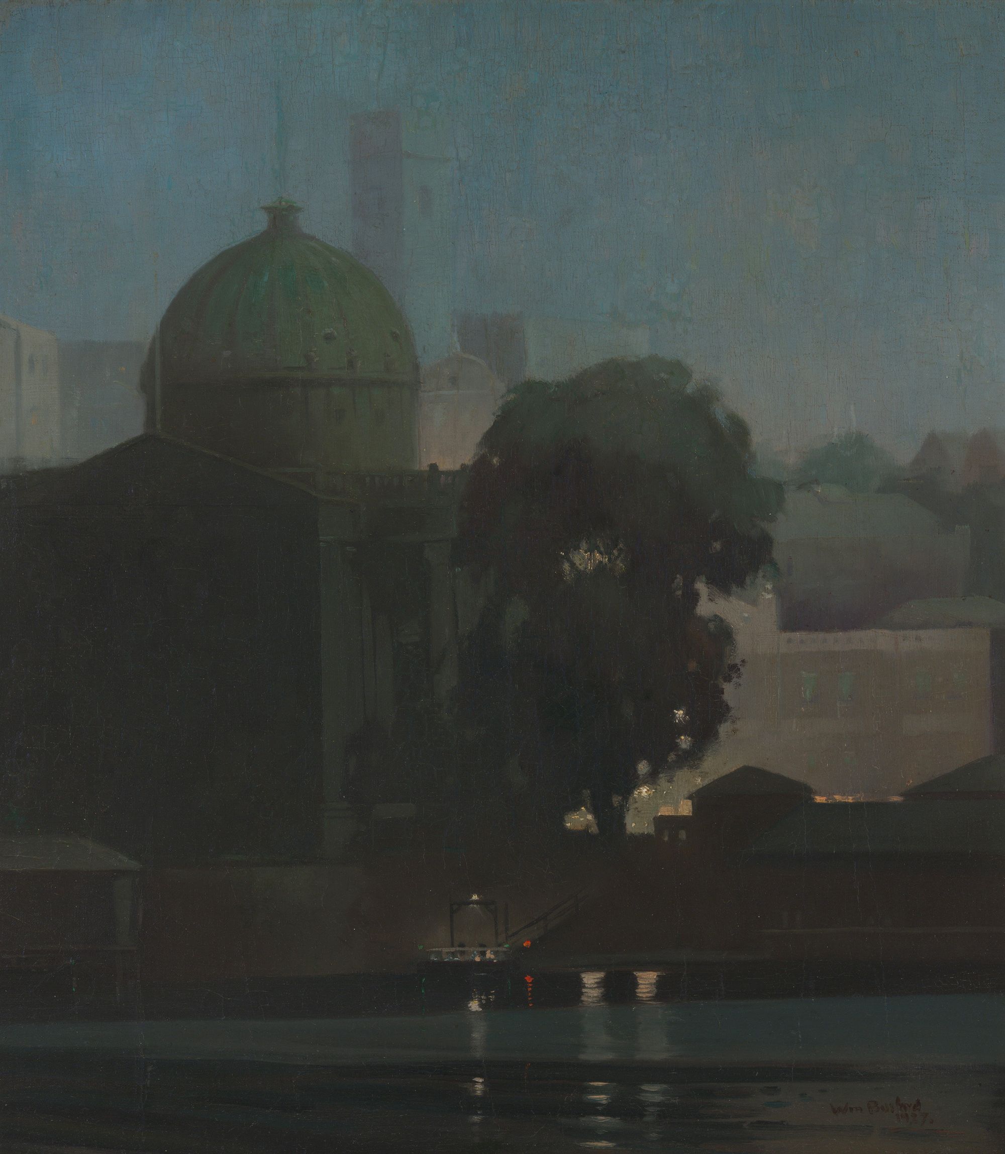William Bustard, England/Australia 1894–1973 / Evening light 1927 / Oil on canvas / 62.3 x 54.6cm / Purchased 2018 with funds from Alan and Jan Rees through the QAGOMA Foundation / Collection: Queensland Art Gallery | Gallery of Modern Art / © William Bustard Estate