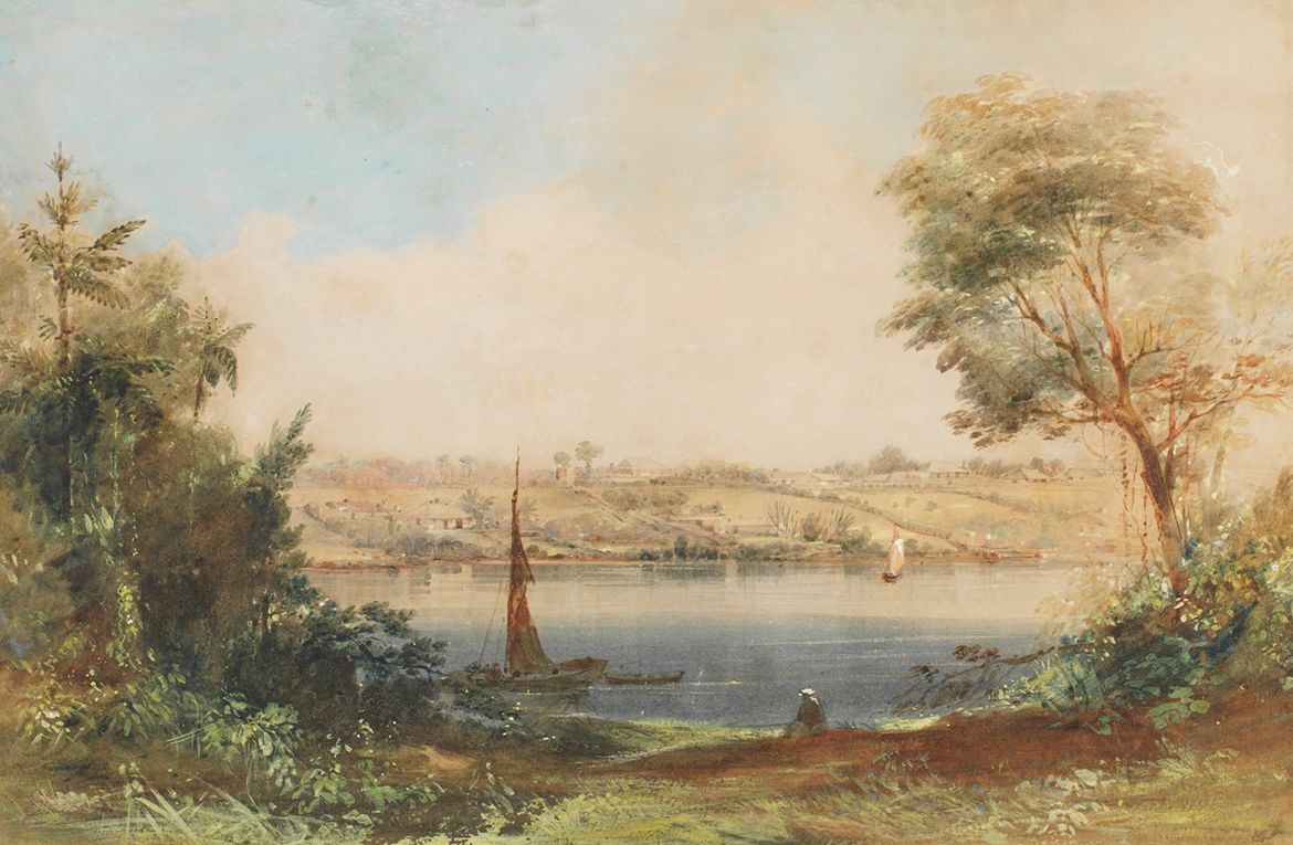 Conrad Martens, England/Australia 1801–78 / Kangaroo Point, Brisbane 1852 / Pencil and watercolour / Collection: Mitchell Library, State Library of New South Wales