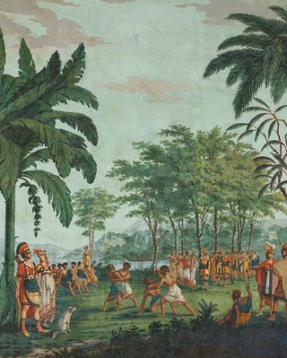 Joseph Dufour & Co Jean-Gabriel Charvet Les Sauvages de la mer Pacifique (The Native Peoples of the Pacific Ocean) c 1804-c 1805 woodblock and gouache on paper Mackelvie Trust Collection, Auckland Art Gallery Toi o Tamaki, purchased 1995