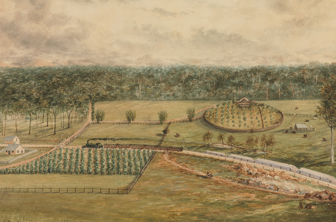 Oscar Friström, Sweden/Australia 1856-1918 / Kingston Estate, South Coast Line (detail) 1888 / Watercolour on paper / 47.4 x 66cm / Purchased 2000 / Collection: Queensland Art Gallery | Gallery of Modern Art