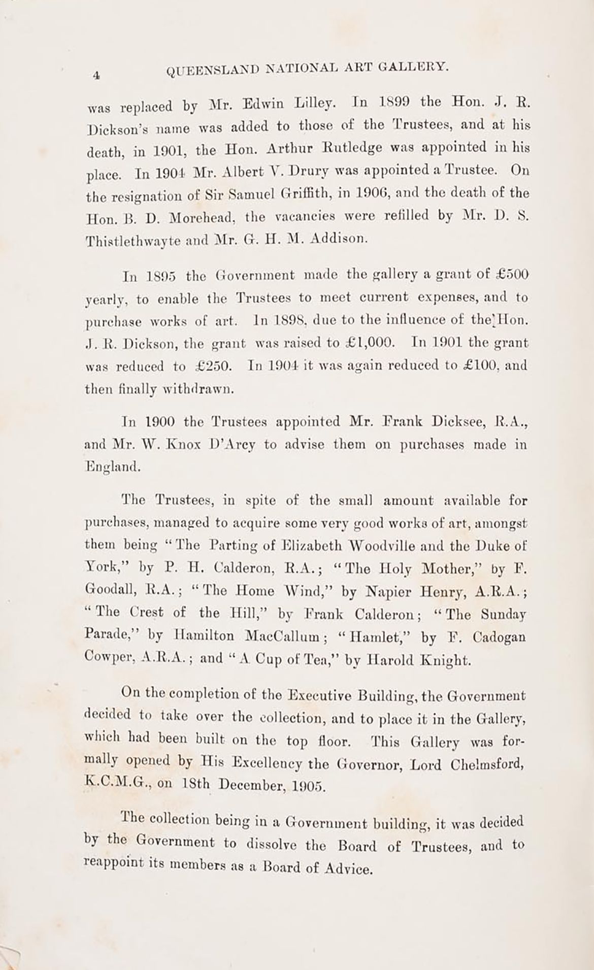 Origin and Establishment of the Queensland National Art Gallery, 1895 / Collection: QAGOMA Research Library