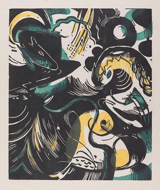 MARC, Franz Germany b.1880 d.1916 Schopfungsgeschichte II (Story of creation II) 1914 Colour woodcut on wove paper 49.2 x 34.8cm 23.7 x 19.8cm (comp.) Acc. 1988.099 Purchased 1988. Queensland Art Gallery Foundation