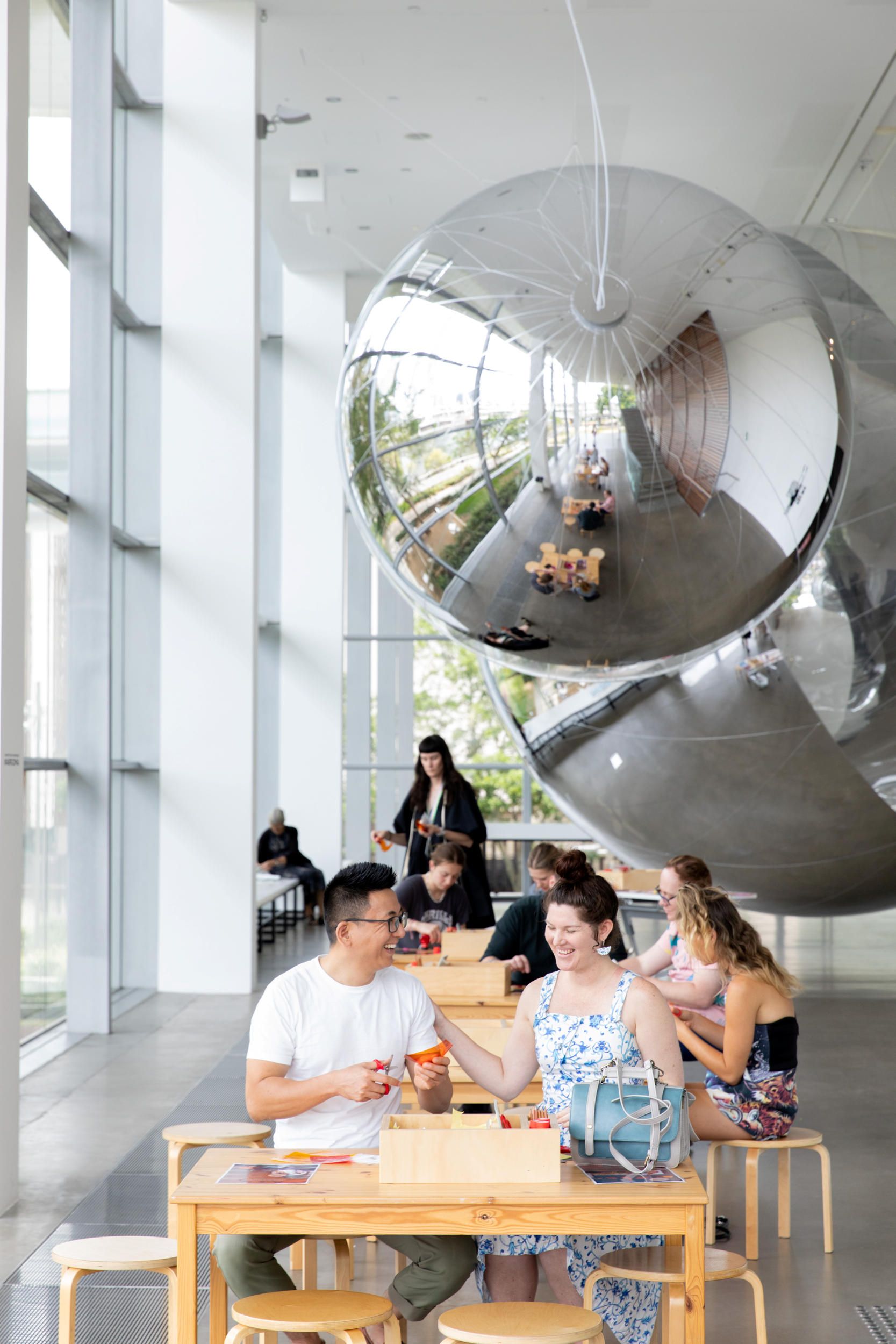 Participants at Drop-in Workshop: Suspended Particles on Air Opening Weekend / Gallery of Modern Art, Brisbane / November 2022 / Photography: C Baxter, QAGOMA