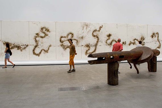 Cai Guo-Qiang, China b.1957 / Nine Dragon Wall (Drawing for Dragon or Rainbow Serpent: A Myth Glorified or Feared: Project for Extraterrestrials No. 28) 1996 / Spent gunpowder and Indian ink on Japanese paper / Nine sheets / Purchased 1996 / Collection: Queensland Art Gallery / © The artist