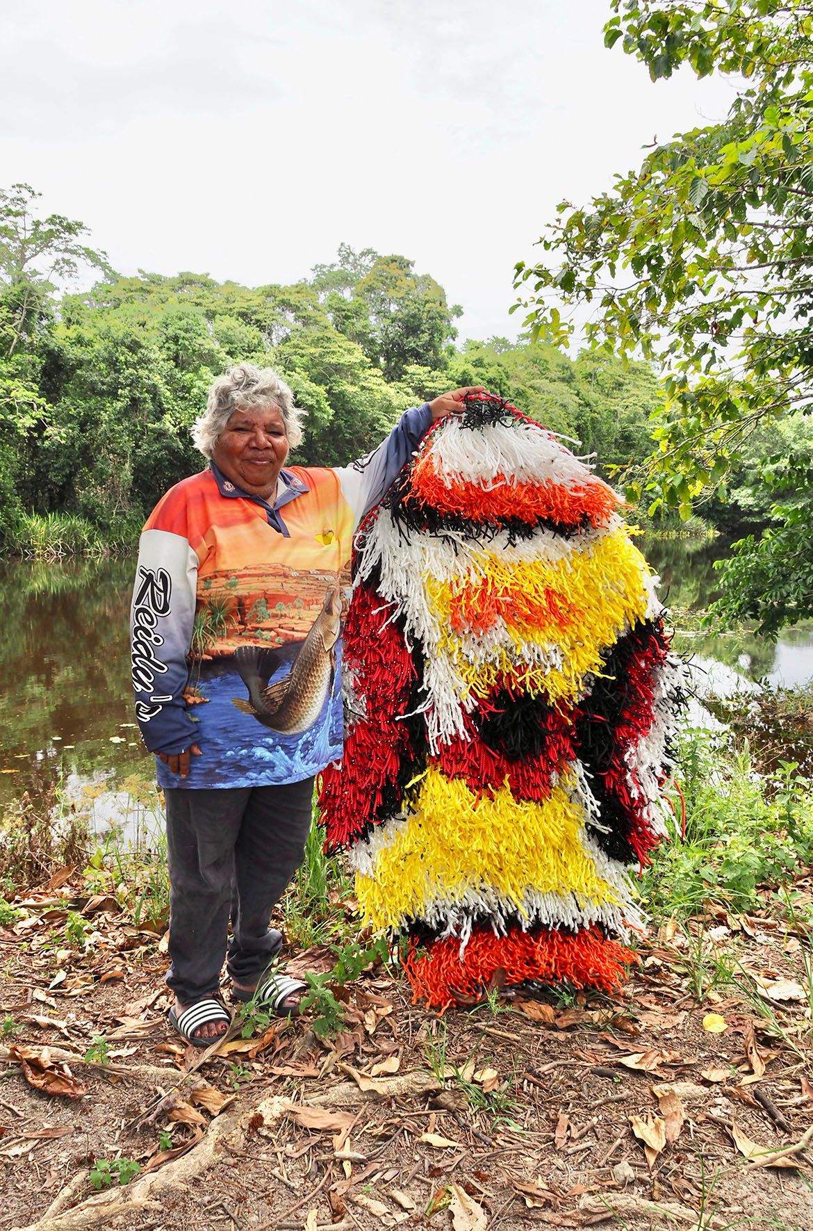 Ethel Murray, Girramay people, Australia b.1964 / Rope bigin (shield) 2016 / Synthetic rope and aluminum frame / 150 x 80cm / Image courtesy: Ethel Murray & Girringun Art Centre
