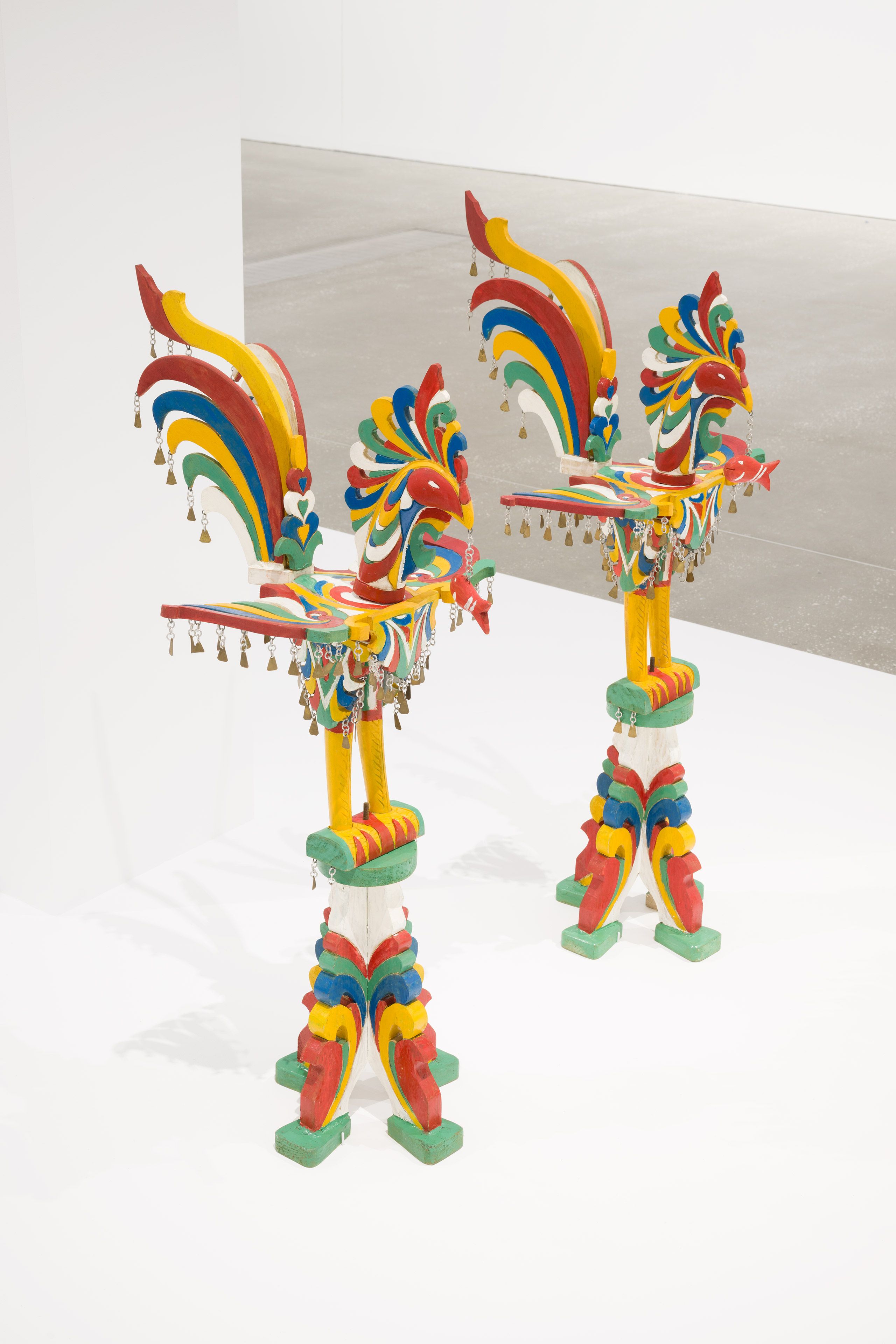 Mohammad N Haji Zaman / Meranaw people / The Philippines b.1983 / Lives and works in Tugaya, / The Philippines / Sarimanok 2024 / Jackfruit wood with commercial industrial paint / Purchased 2024 with funds from the Bequest of Noela Clare Deutscher, in memory of her parents, A. Evans Deutscher and Clare Deutscher, through the Queensland Art Gallery | Gallery of Modern Art Foundation / © Mohammad N Haji Zaman / Photograph: C Callistemon, QAGOMA