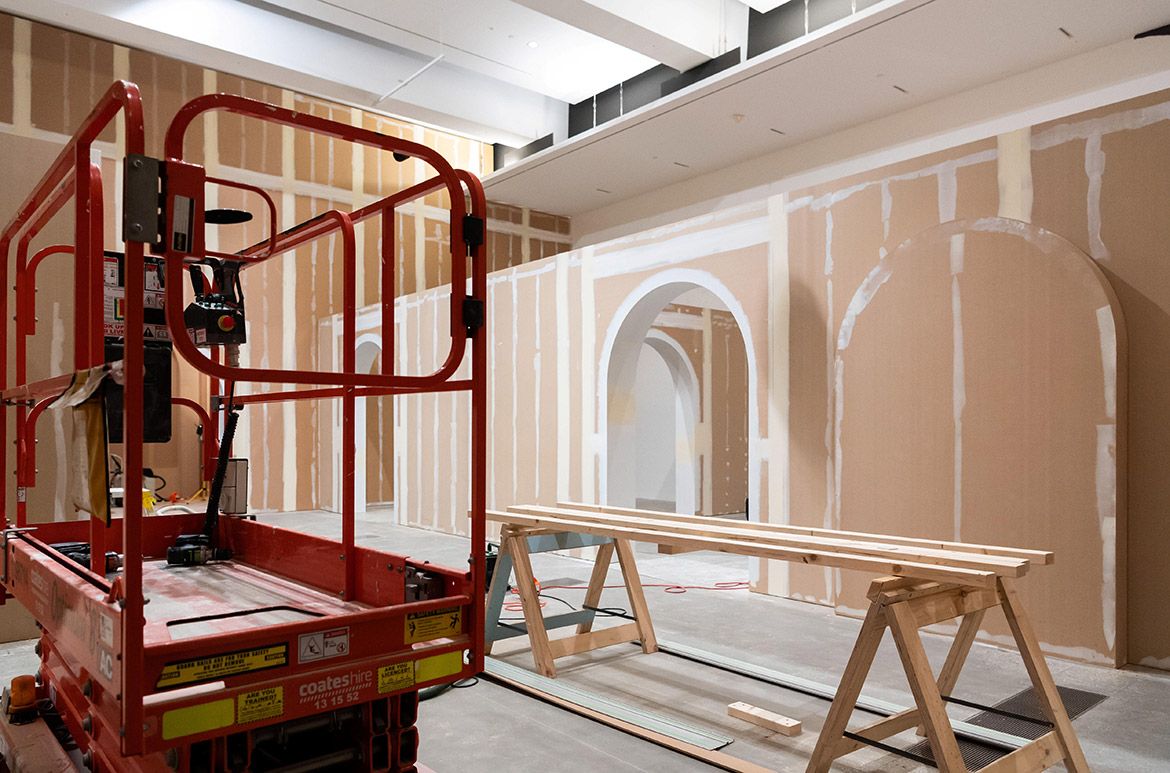 Construction of ‘Devotion and Renaissance’, the first chapter theme in ‘European Masterpieces’ / Photograph: Lee Wilkes © QAGOMA