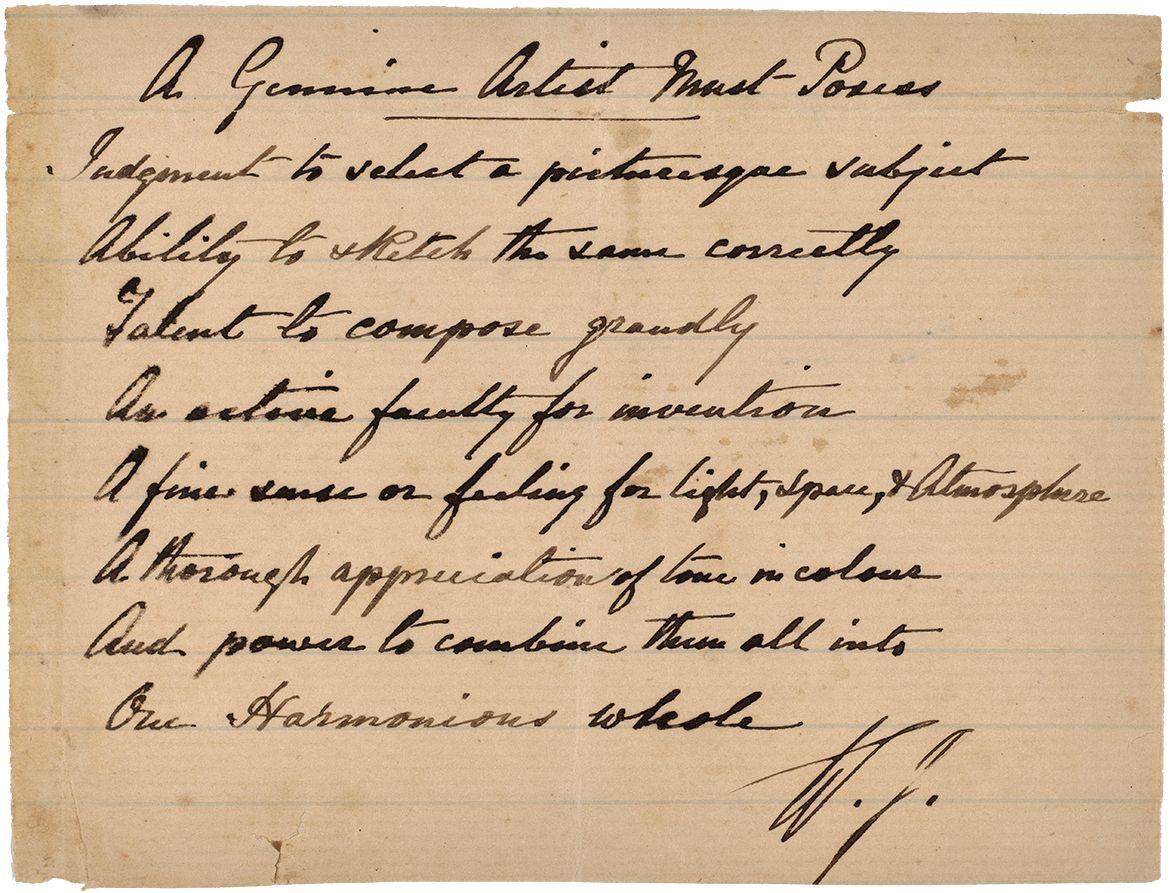 Handwritten note by Isaac Walter Jenner, titled ‘A Genuine Artist Must Possess’ undated / Collection: QAGOMA Research Library