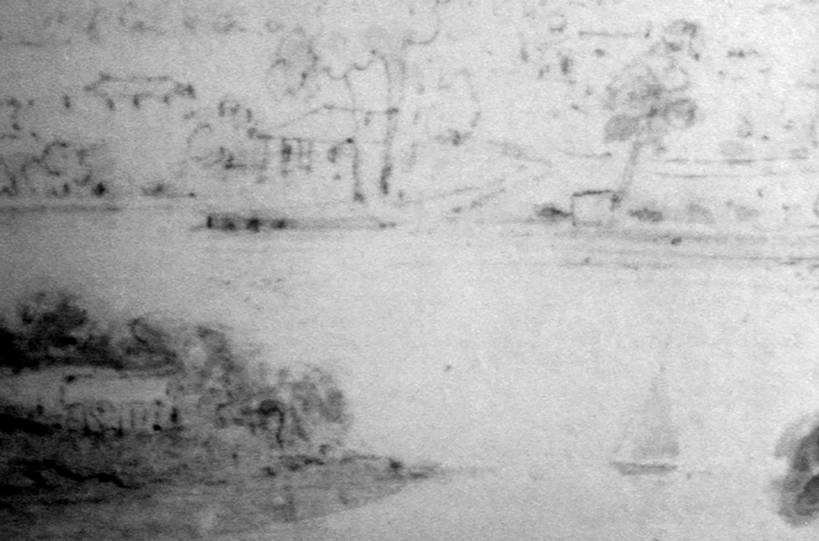 Infrared detail showing drawing / Conrad Martens, England/Australia 1801–78 / Brisbane c.1852 / Watercolour and gouache over pencil on wove paper / 17.1 x 25.1cm / Gift of the Queensland Museum 1910 / Collection: Queensland Art Gallery | Gallery of Modern Art