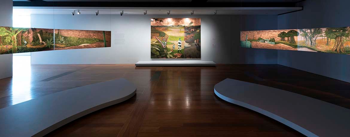Lee Paje, The Philippines b.1980 / Somewhere, someday when we are the sea 2021 / Oil on copper / 12 panels: 45.7 x 121.9 (each) / Commissioned for ‘The 10th Asia Pacific Triennial of Contemporary Art’ (APT10). Purchased 2021 with funds from Tim Fairfax AC through the Queensland Art Gallery | Gallery of Modern Art Foundation / Collection: Queensland Art Gallery | Gallery of Modern Art / © Lee Paje / Photograph: M. Campbell © QAGOMA