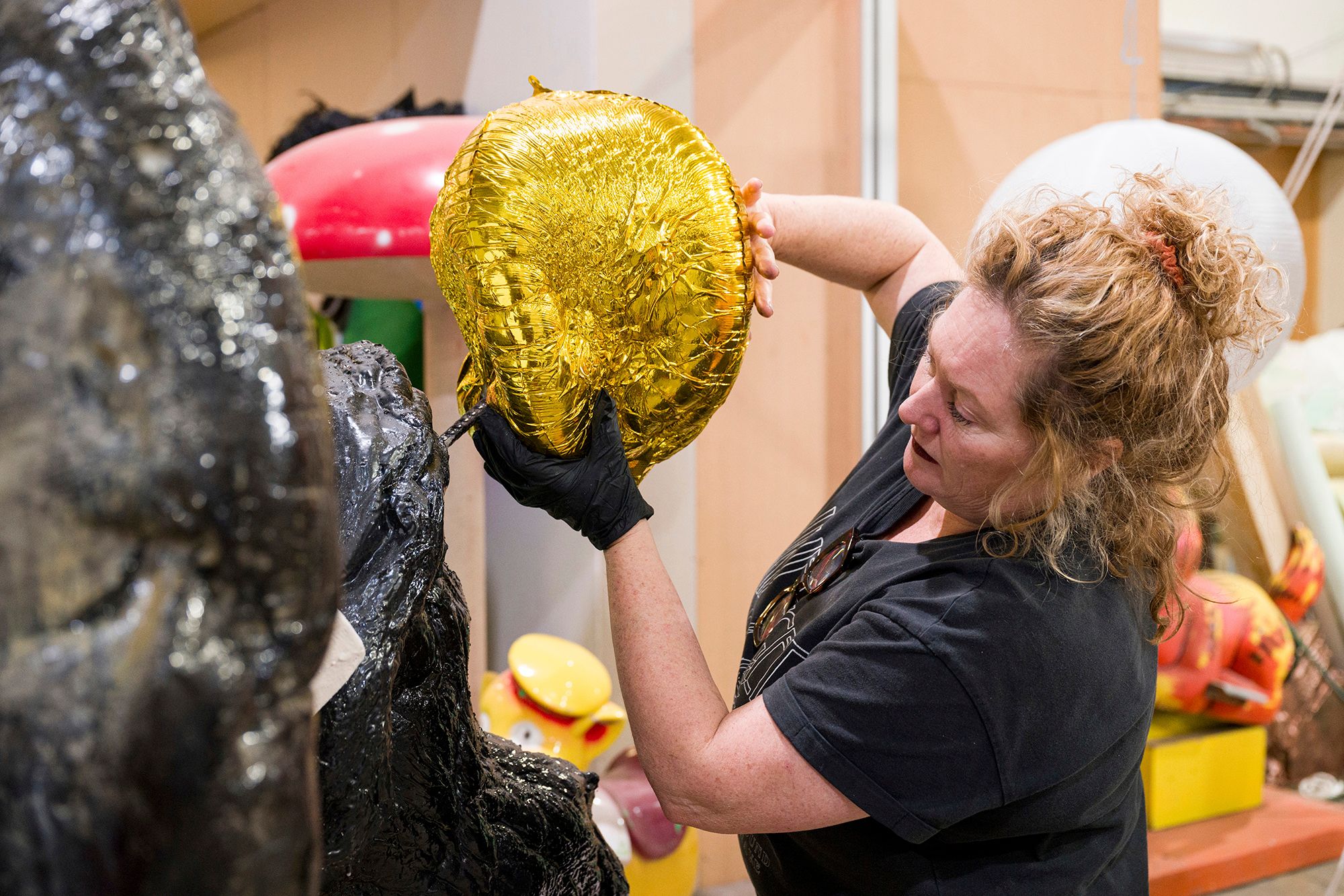 Justene Williams in her studio, Brisbane, 2026 / Photograph: C Callistemon © QAGOMA