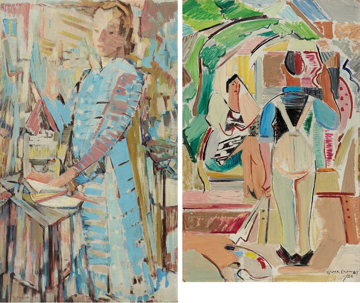 (Left) Ralph Balson, Australia 1890-1964 / Portrait of Grace Crowley 1939 / Oil on canvas on cardboard / 108.8 x 64.3cm / Bequest of Grace Crowley 1980 / Collection: The Art Gallery of New South Wales, Sydney / © Ralph Balson Estate / (Right) Grace Crowley, Australia 1890-1979 / The artist and his model 1938 / Oil on hardboard / 86 x 54cm / Gift of the artist 1975 / Collection: The Art Gallery of New South Wales, Sydney / © Grace Crowley Estate