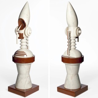 Joel Elenberg, Australia 1948–80 / Two views of Totem 1979 / White carrara marble with porfirico inlays /
220 x 52.5 x 52.5cm / Purchased 1979 / © QAGOMA