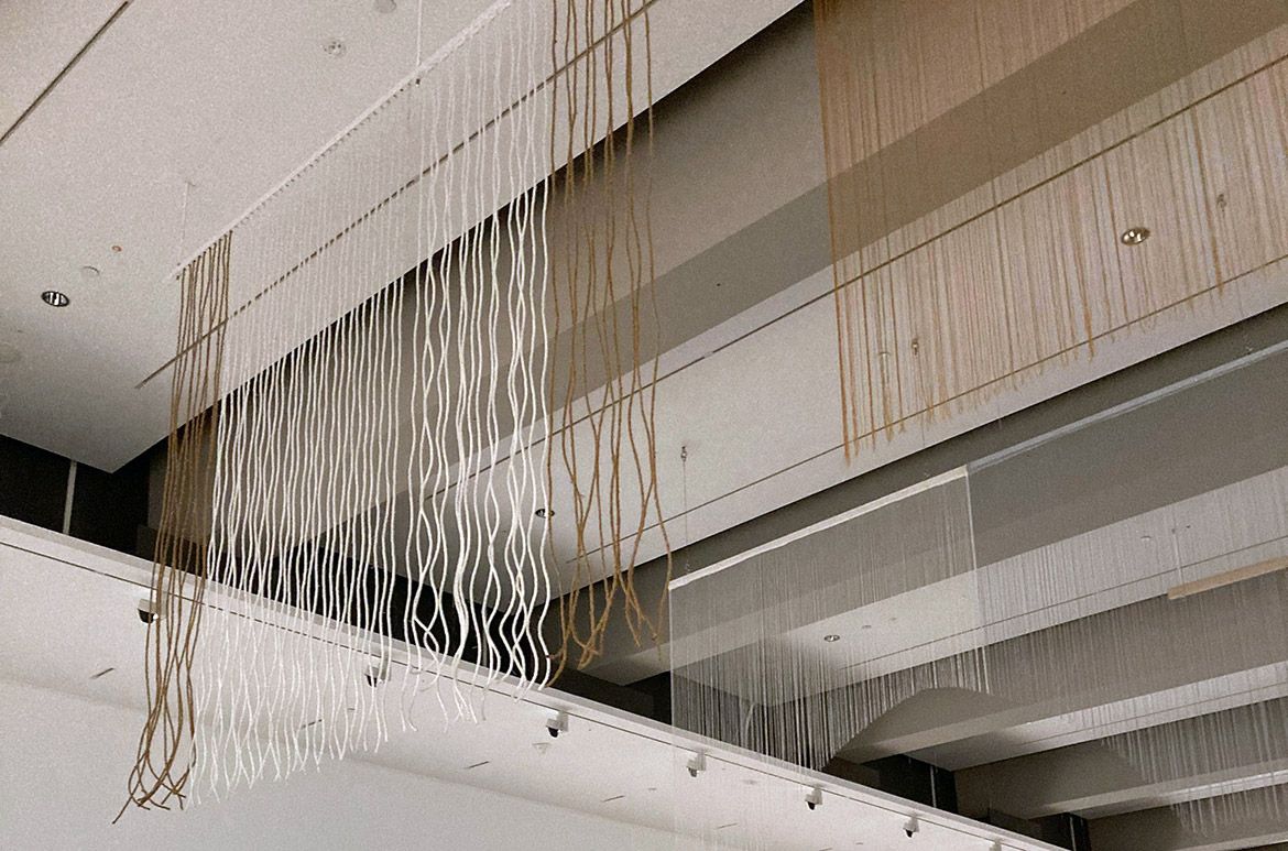 Testing string, rope, plastic, and metal chain for the curtain feature in ‘Devotion and Renaissance’