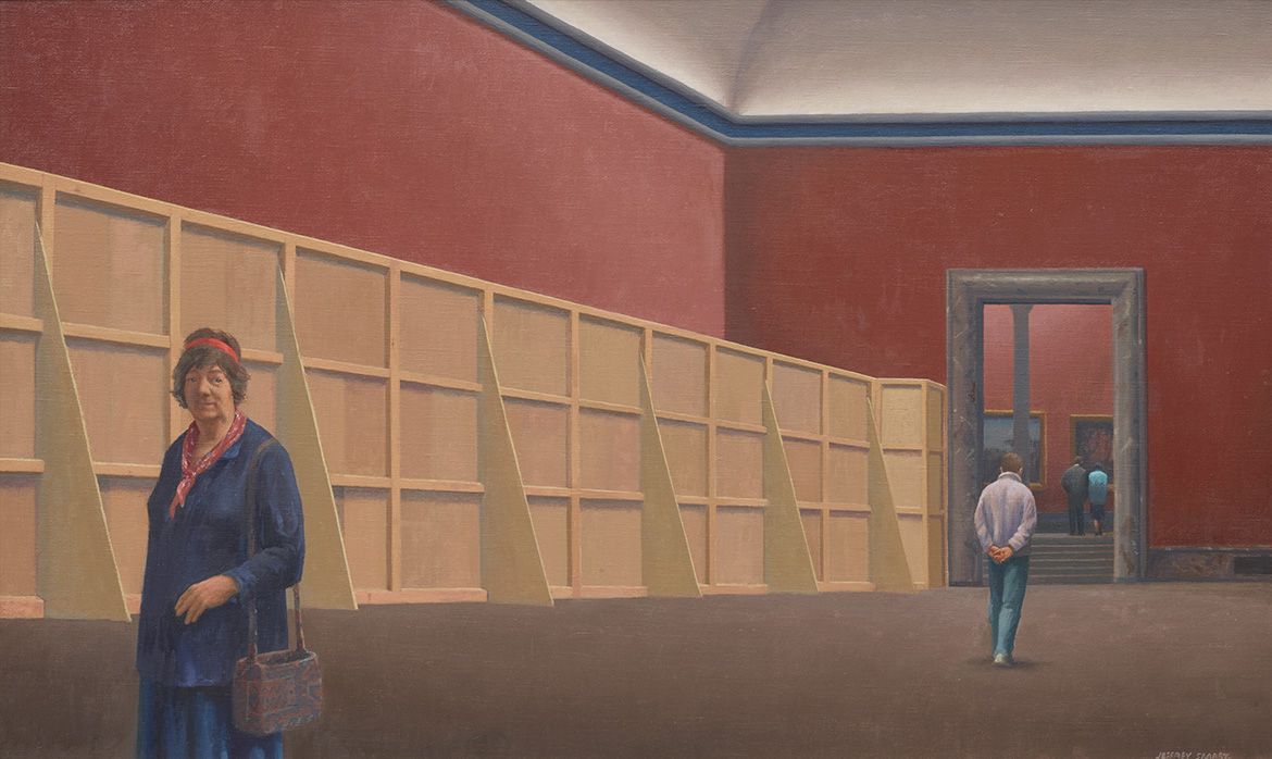 Jeffrey Smart, Australia/Italy 1921–2013 / Margaret Olley in the Louvre Museum 1994–95 / Oil on canvas / 67 x 110cm / Bequest of Ian Whalland 1997 / Collection: Art Gallery / of New South Wales, Sydney / © Estate of Jeffrey Smart