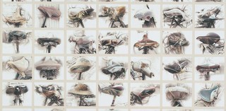 Ismail Hashim / Malaysia b.1940 / Seats of bicycles of Penang port labourers 1993 / Gelatin silver photograph, hand-coloured on paper / 42 sheets: 64 x 92cm (overall) / The Kenneth and Yasuko Myer Collection of Contemporary Asian Art. Purchased 1993 with funds from The Myer Foundation and Michael Sidney Myer through the Queensland Art Gallery Foundation / Collection: QAGOMA