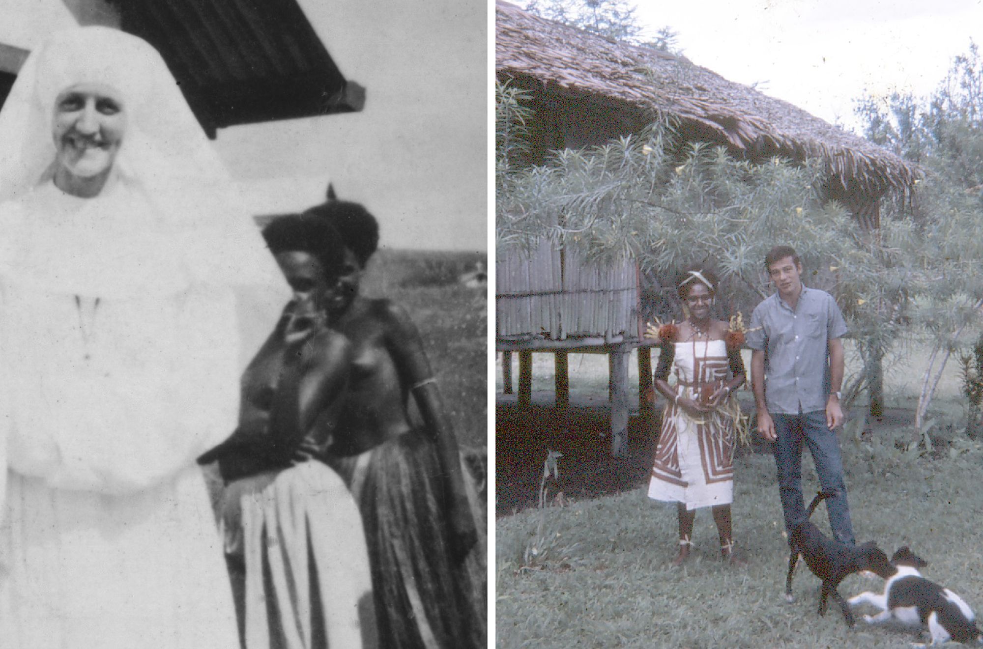 (l-r) Mary and friend with nun, Dogura Anglical mission, c.1954 / Mary and David Gole, April 1969 / © Joyce Mary Aresepa Gole, OL Estate / Courtesy: David Gole