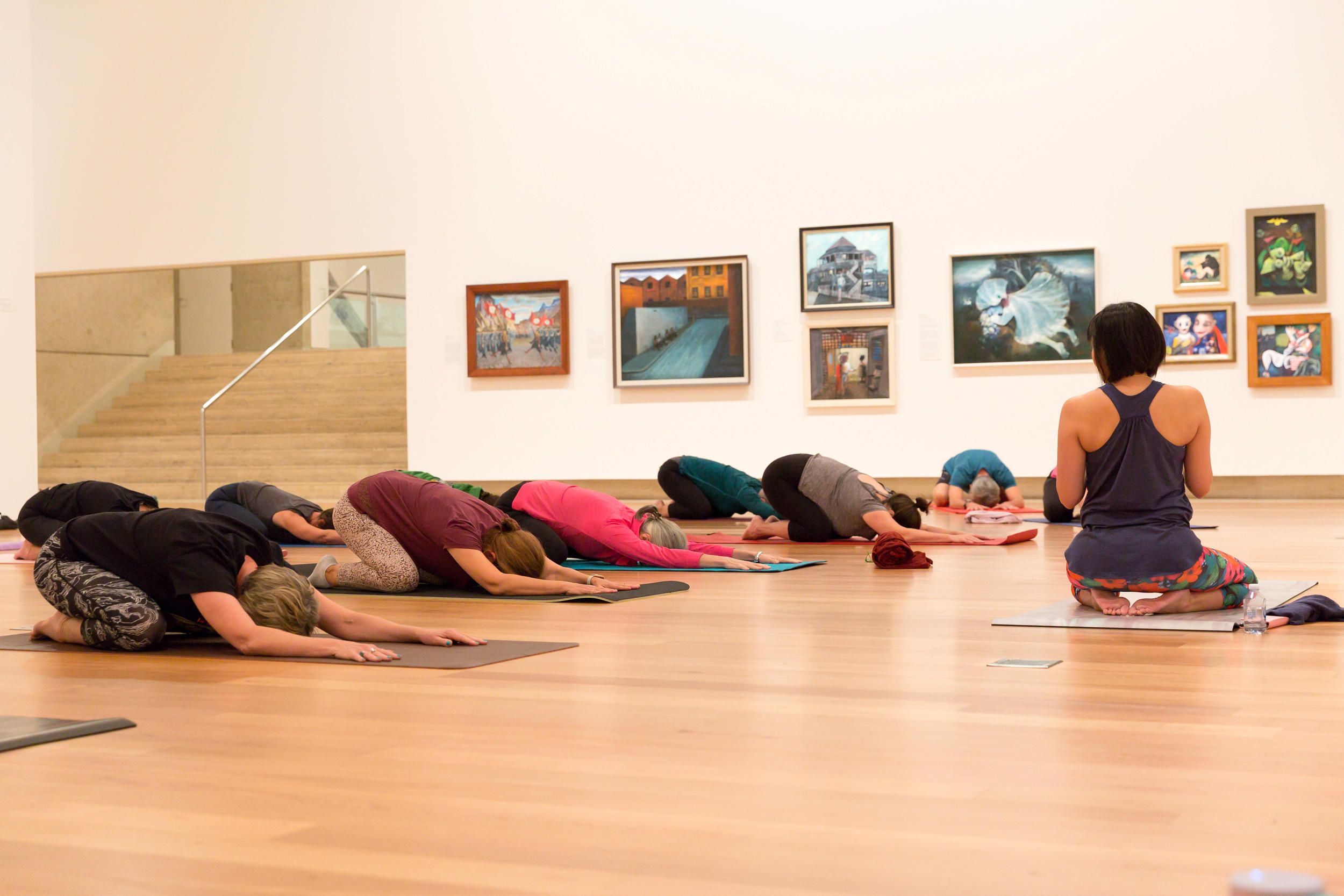 Yoga facilitated by Yasuyo Uehara in the Australian Collection / Queensland Art Gallery, Brisbane / May 2022 / Queensland Art Gallery | Gallery of Modern Art / Photography: B Wagner, QAGOMA