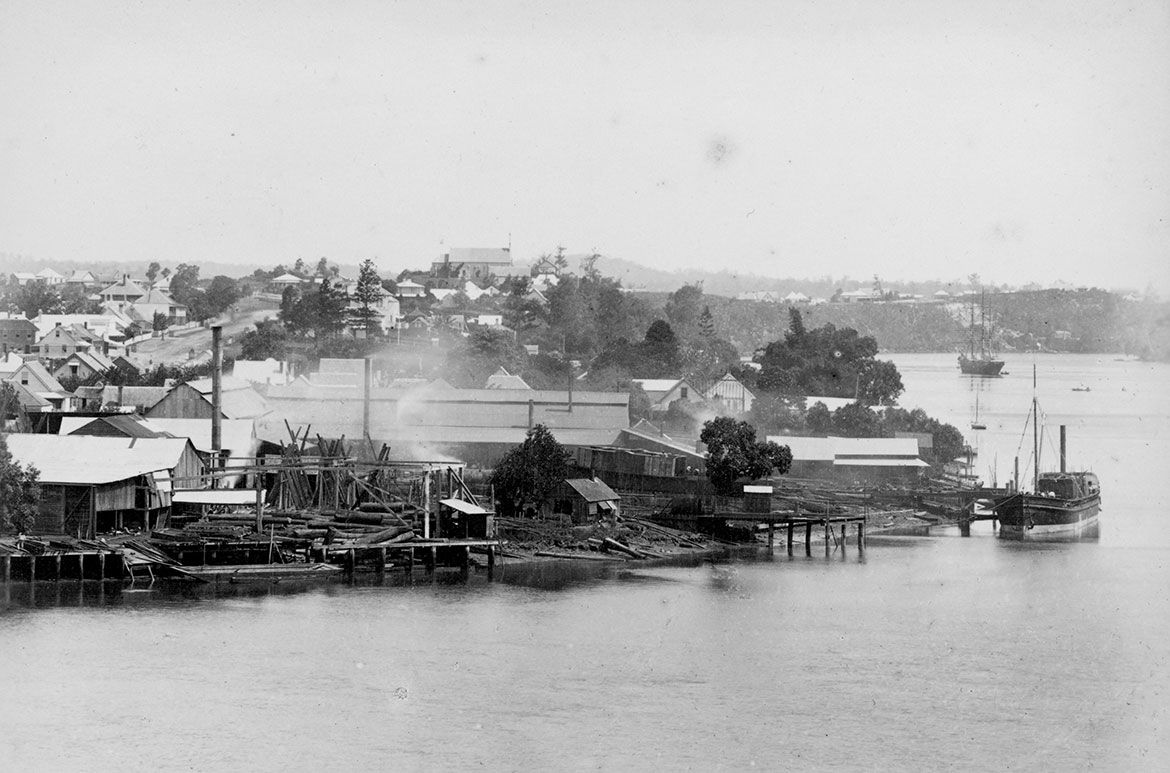 Saw mills on the banks of the Brisbane River, Kangaroo Point, c.1882 / Courtesy: John Oxley Library, State Library of Queensland, Brisbane