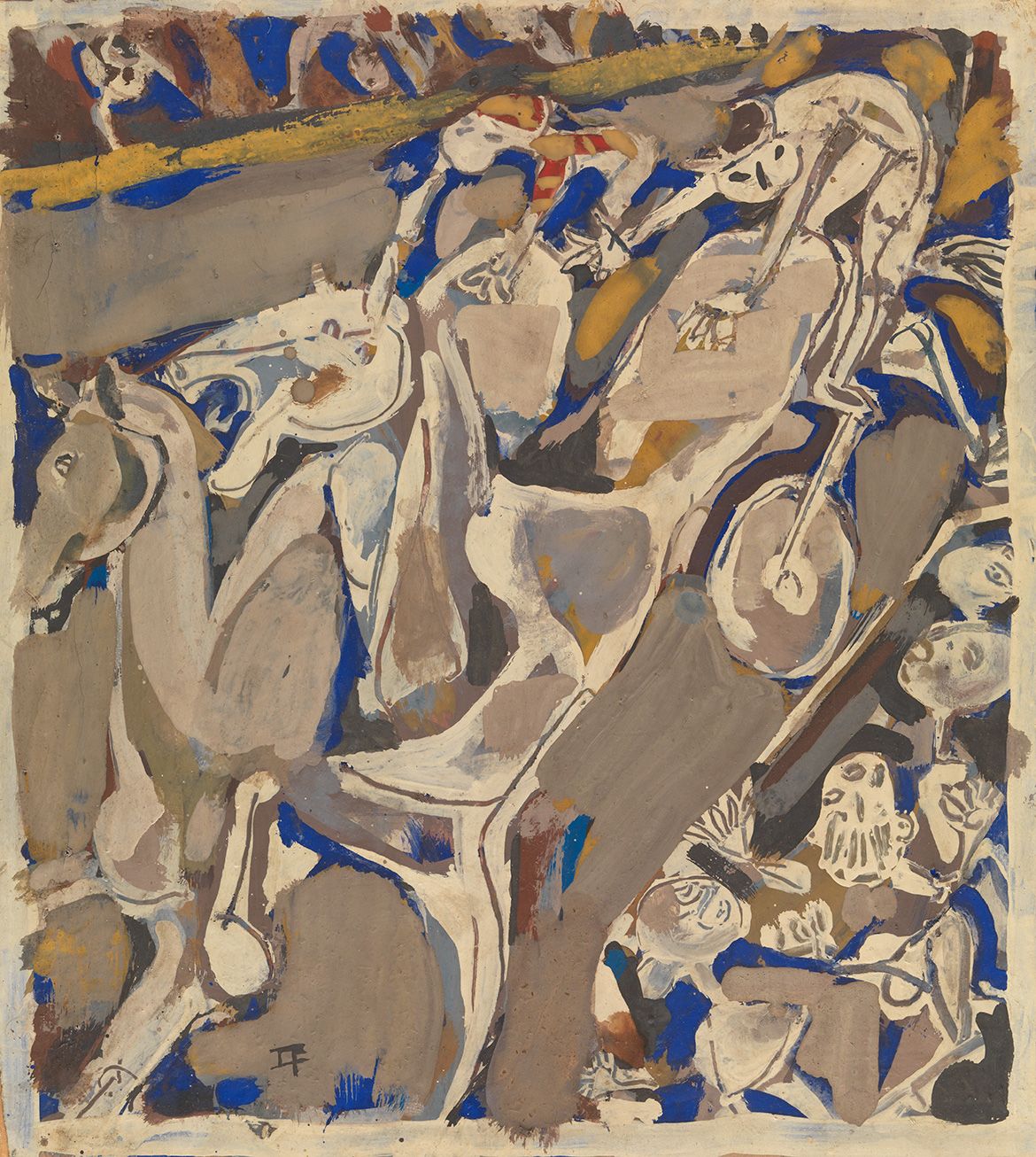 Ian Fairweather, Scotland/Australia 1891-1974 / Trotting race c.1956 / Gouache on cardboard / 57 x 50.6cm (irreg.) / Gift of the Josephine Ulrick and Win Schubert Foundation for the Arts through the Queensland Art Gallery Foundation 2011. Donated through the Australian Government’s Cultural Gifts Program / Collection: Queensland Art Gallery | Gallery of Modern Art / © Ian Fairweather/ DACS/ Copyright Agency
