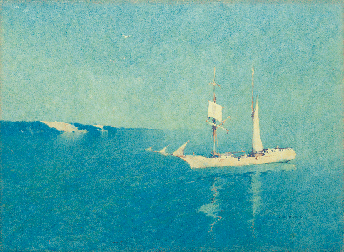 J.J. Hilder, Australia 1881-1916 / Island schooner, Moreton Bay 1910 / Watercolour over pencil on wove paper on cardboard / 54.5 x 74cm / Acc. 1:1064 / Purchased 1967 / Collection: Queensland Art Gallery | Gallery of Modern Art