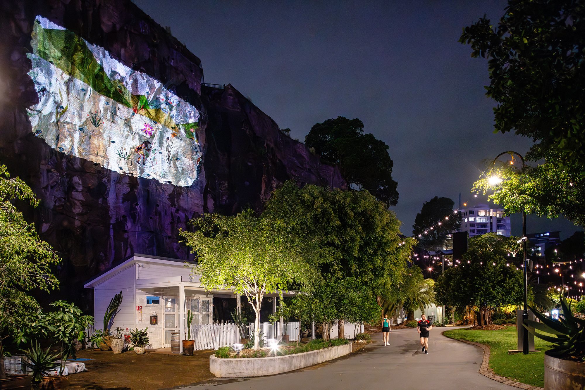 Rithika Merchant's If the Seeds Chose Where to Grow 2024 projection at Howard Smith Wharves, Petrie Bight, Brisbane